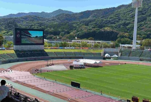 今回の全中の舞台である山口県の維新百年記念公園陸上競技場の様子。